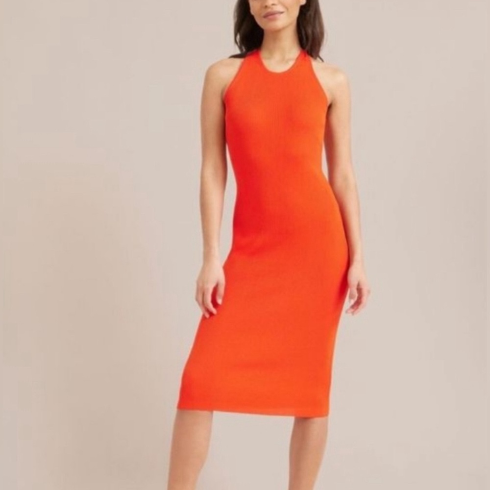Modern Citizen Orange Sleeveless Ribbed Midi Dress
